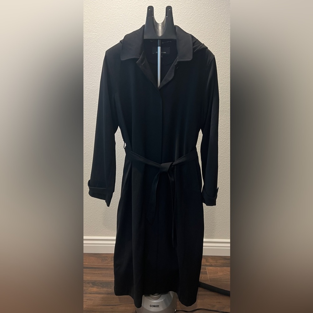 Jones New York Black Belted Coat with Detachable Hood